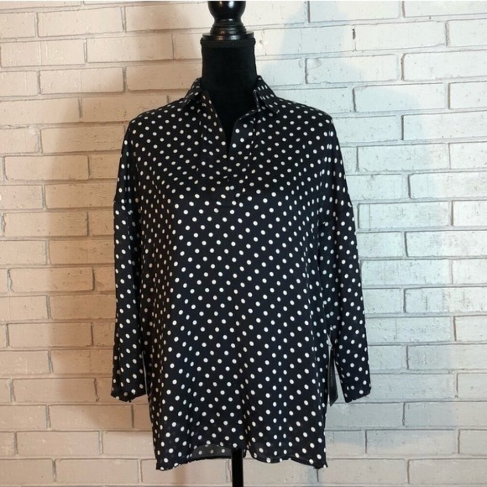 Zara Women’s Navy Spotted Smock Top -‎ Size XS